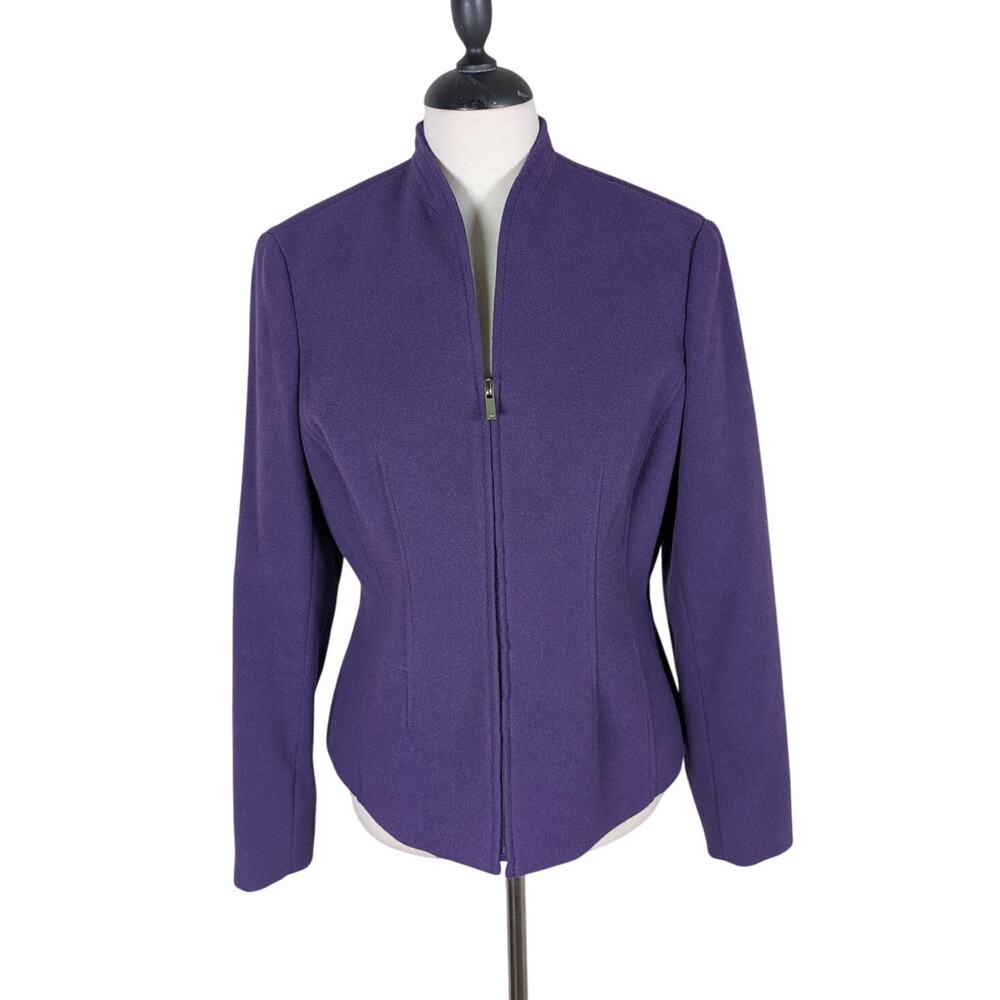 Jones New York Signature Petite Stretch 14P Purple Zip Front Jacket Blazer Coat
